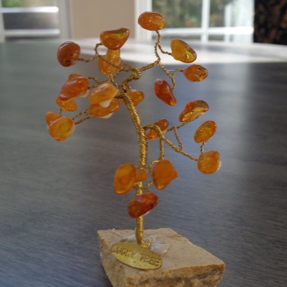 Feng Shui Tree of Life with Amber leaves and Geode base